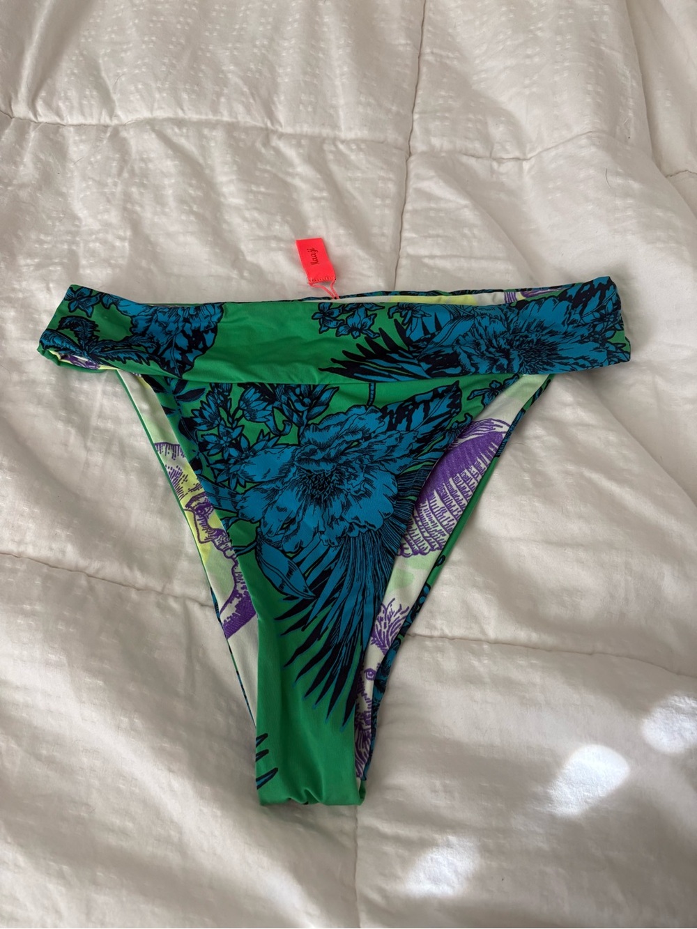 Maaji Blue Green Yellow Purple Reversible Tanga Bikini Bottom Medium